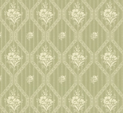Lim & Handtryck Tapet - Blåklint grön/vit - klassisk stil - gammaldags inredning