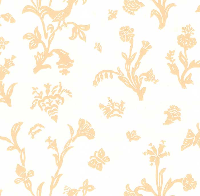 Lim & Handtryck Tapet - Fågelblå hvit/gul