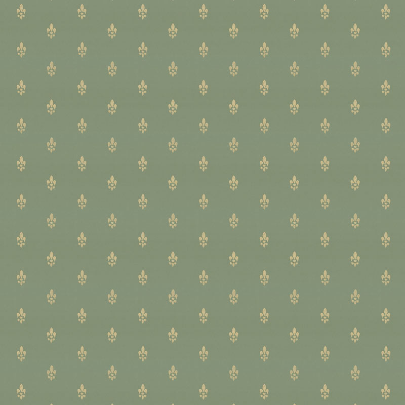 Lim & Handtryck Tapet - Fransk lilja grønn/gull - arvestykke - gammeldags dekor - klassisk stil - retro - sekelskifte