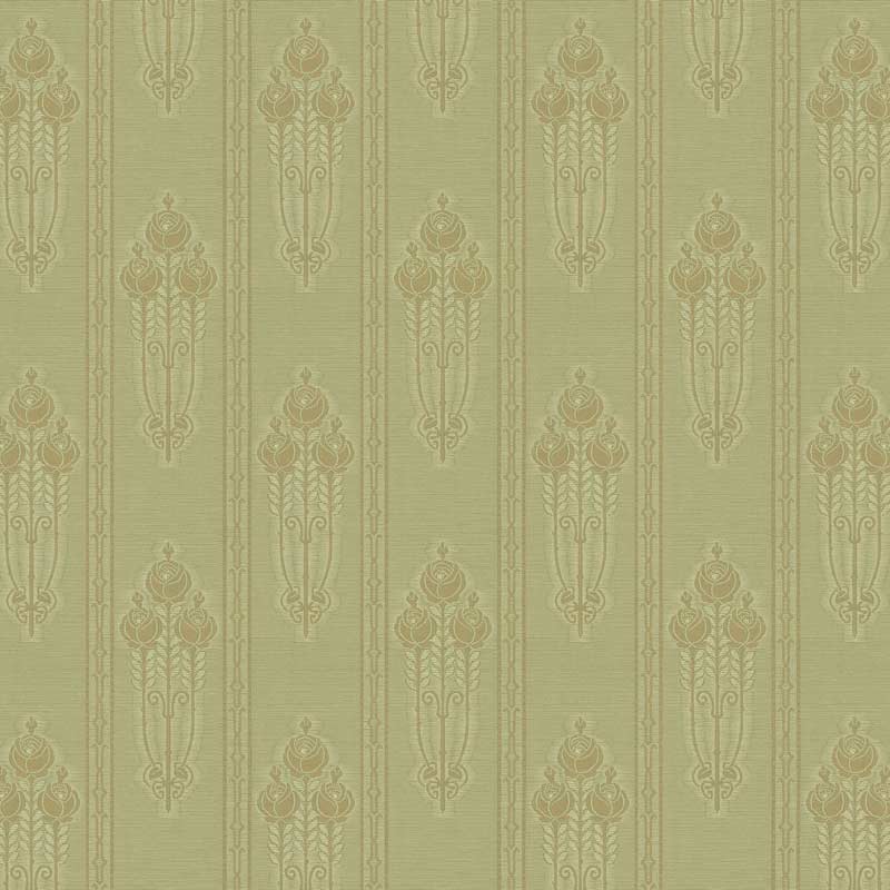 Lim & Handtryck Tapet - Jugendros grønn/gull - arvestykke - gammeldags dekor - klassisk stil - retro - sekelskifte