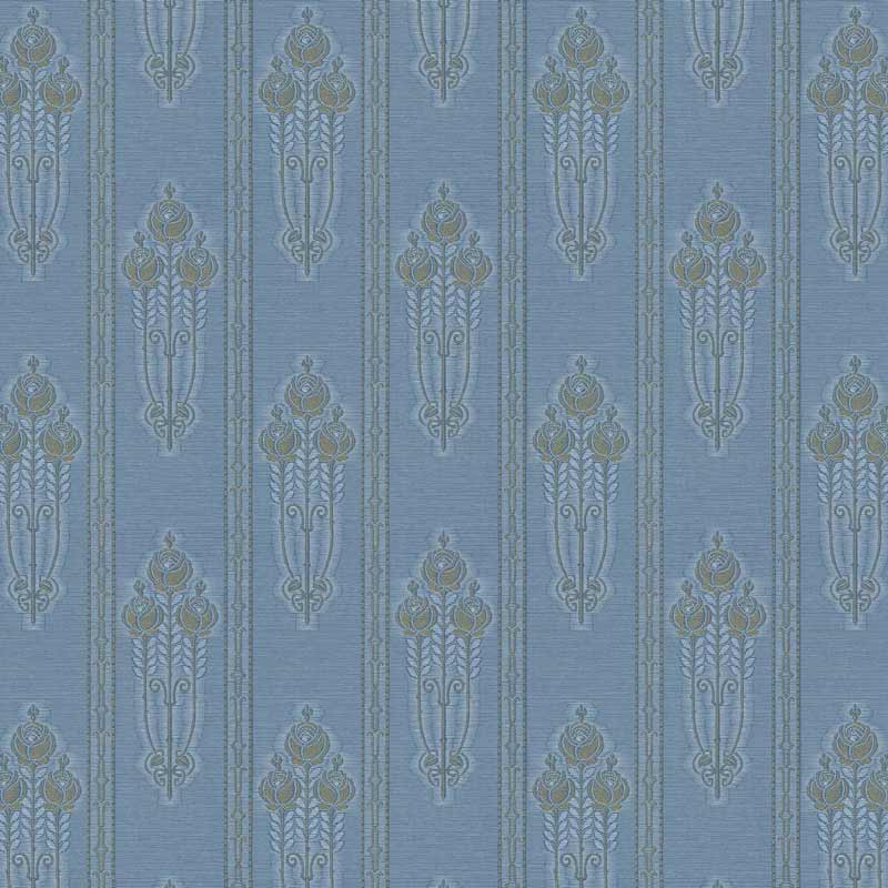 Lim & Handtryck Tapet - Jugendros blå/gull - arvestykke - gammeldags dekor - klassisk stil - retro - sekelskifte