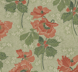 Lim & Handtryck Tapet - Vallmo grön/röd - gammaldags inredning - klassisk stil - retro - sekelskifte