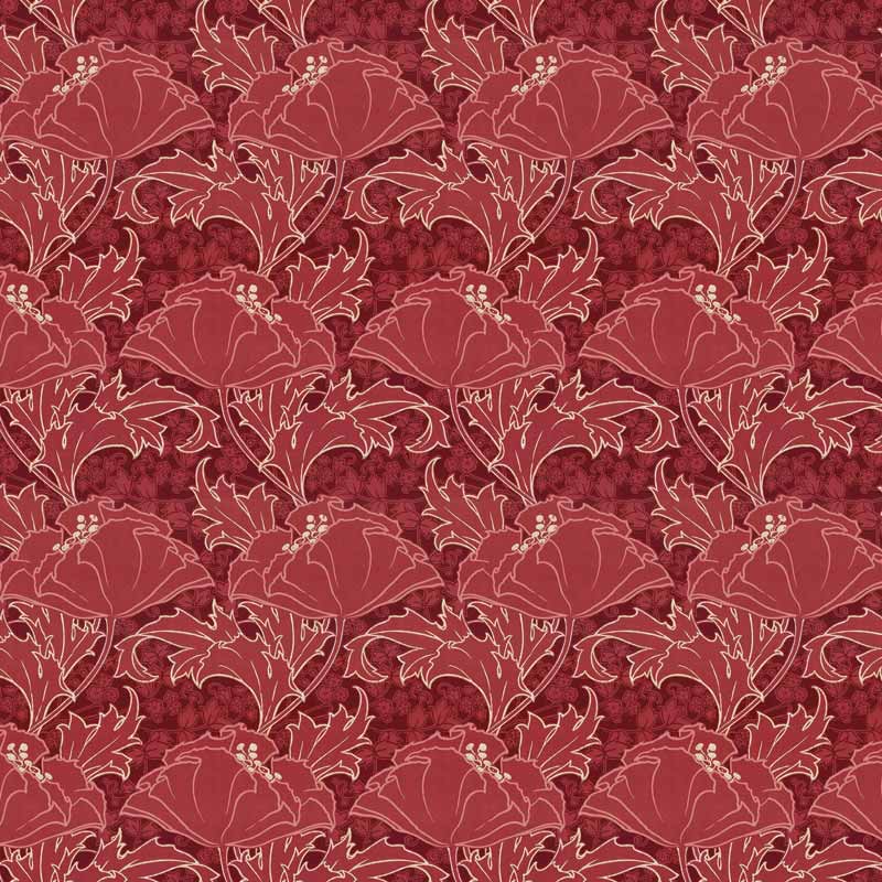 Lim & Handtryck Tapet - Berlin rød/gull - arvestykke - gammeldags dekor - klassisk stil - retro - sekelskifte