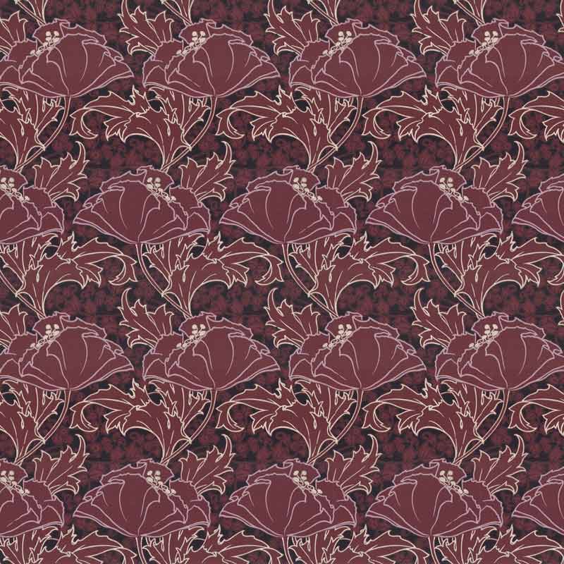 Lim & Handtryck Tapet - Berlin vinrød/lila - arvestykke - gammeldags dekor - klassisk stil - retro - sekelskifte