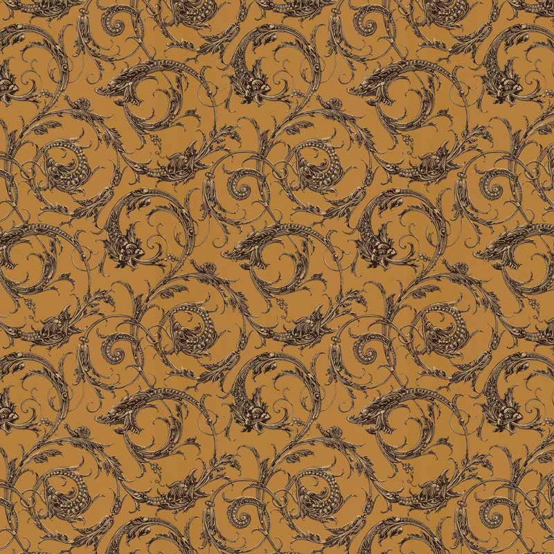 Lim & Handtryck Tapet - Draktapet ockra - gammaldags inredning - klassisk stil - retro - sekelskifte