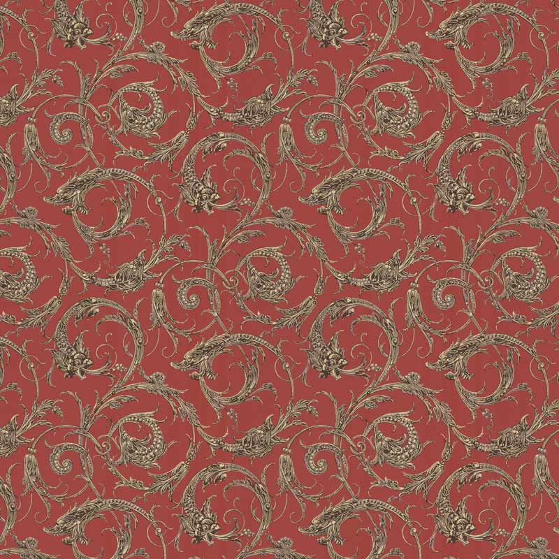 Lim & Handtryck Tapet - Draktapet rød - arvestykke - gammeldags dekor - klassisk stil - retro - sekelskifte