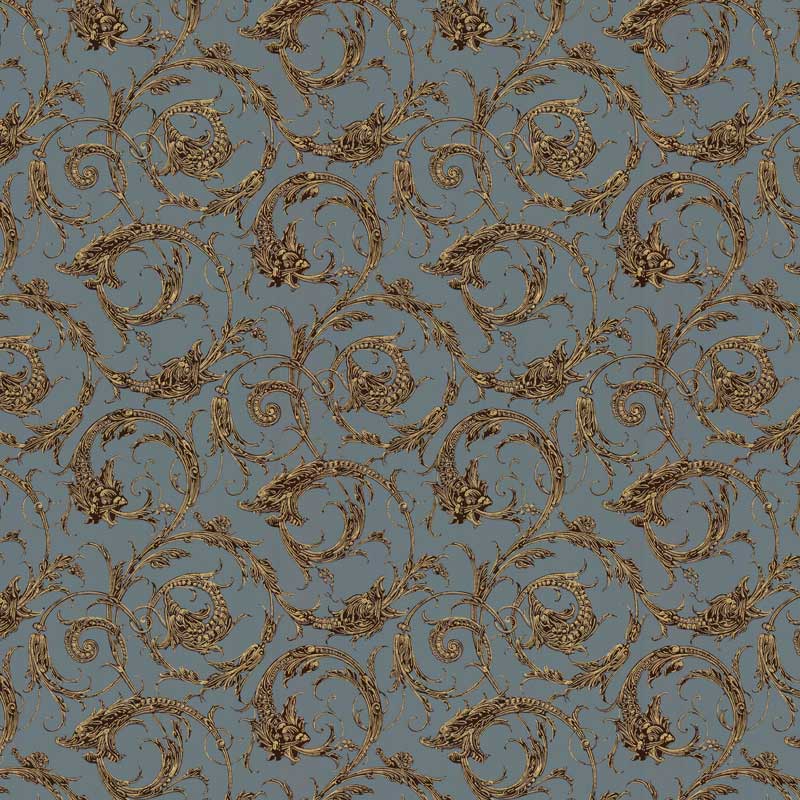 Lim & Handtryck Tapet - Draktapet blå - gammaldags inredning - klassisk stil - retro - sekelskifte
