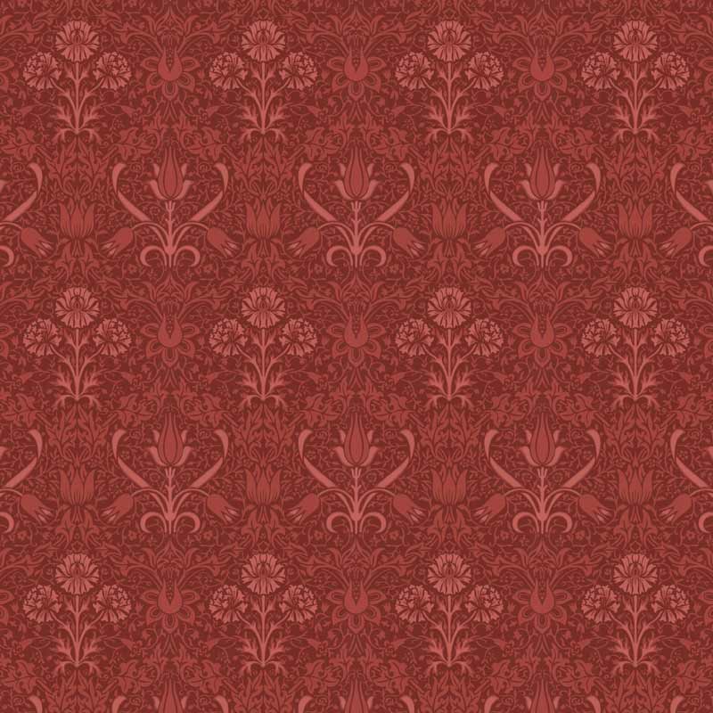 Lim & Handtryck Tapet - Florian rød/rød - arvestykke - gammeldags dekor - klassisk stil - retro - sekelskifte