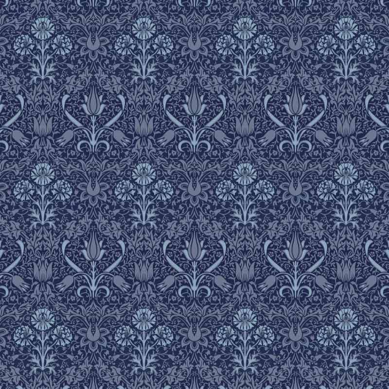 Lim & Handtryck Tapet - Florian mörkblå/blå - gammaldags inredning - klassisk stil - retro - sekelskifte