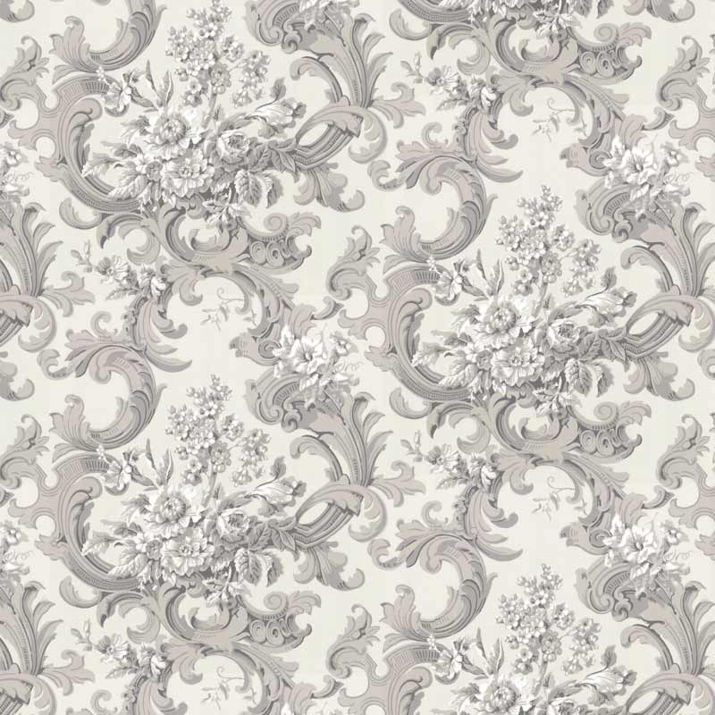 Lim & Handtryck Tapet - Franska buketten vit/grå - gammaldags inredning - klassisk stil - retro - sekelskifte
