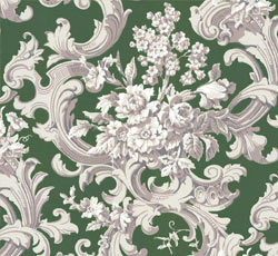 Lim & Handtryck Tapet - Franska buketten grå/grønn