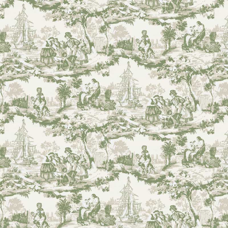 Lim & Handtryck Tapet - Skeppsmotiv grön - gammaldags inredning - klassisk stil - retro - sekelskifte