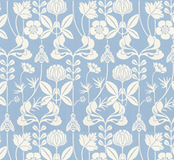 Lim & Handtryck Tapet - Solsidan hvit/blå