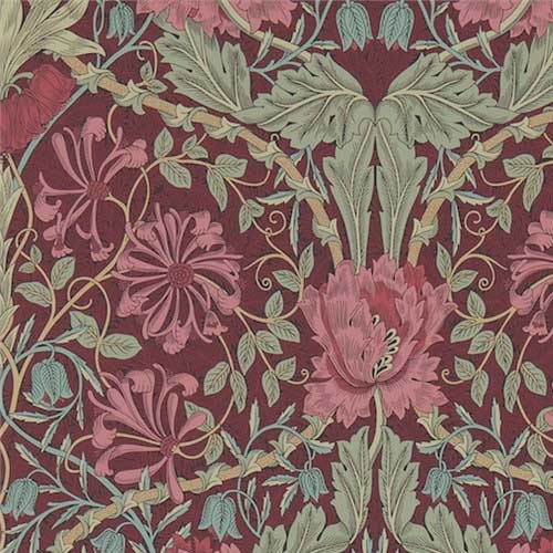 William Morris & Co. Wallpaper - Honeysuckle & Tulip Burgundy/Sage