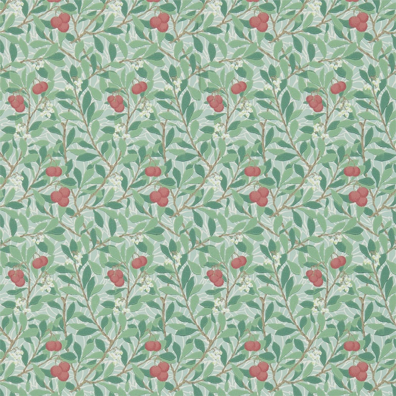 William Morris & Co. Tapet - Arbutus Thyme/Coral - blommor och bär - arvestykke - gammeldags dekor - klassisk stil - retro - sekelskifte