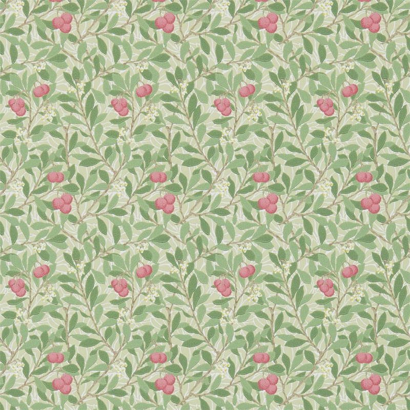 William Morris & Co. Tapet - Arbutus Olive/Pink - blommor och bär - arvestykke - gammeldags dekor - klassisk stil - retro - sekelskifte