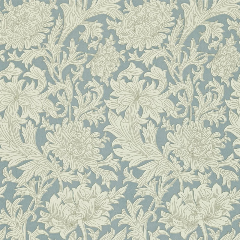 William Morris & Co. Tapet - Chrysanthemum Toile, China Blue/Cream