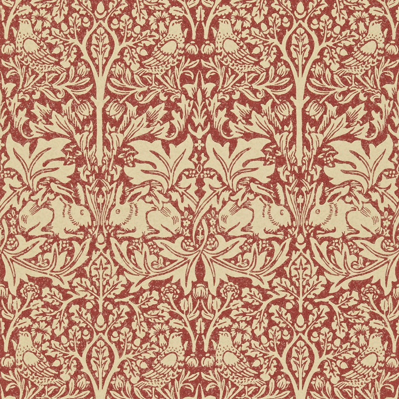 William Morris & Co. Tapet - Brer Rabbit Church Red/Biscuit - arvestykke - gammeldags dekor - klassisk stil - retro - sekelskifte