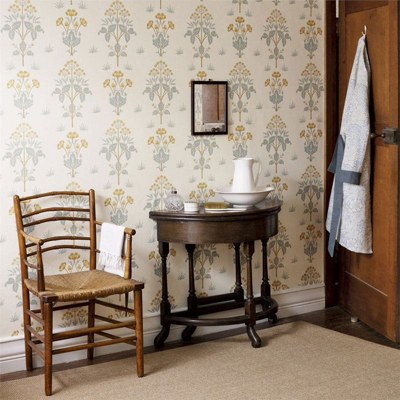 William Morris & Co. Tapet - Meadow Sweet Gold/Slate - arvestykke - gammeldags dekor - klassisk stil - retro - sekelskifte