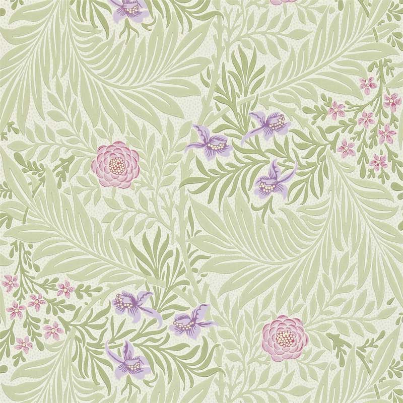 William Morris & Co. Tapet - Larkspur Olive/Lilac - arvestykke - gammeldags dekor - klassisk stil - retro - sekelskifte