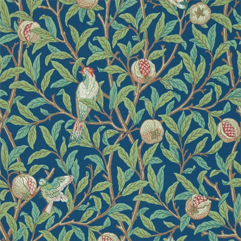William Morris & Co. Tapet - Bird & Pomegranate Blue/Sage - gammaldags inredning - klassisk stil - retro - sekelskifte