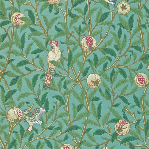William Morris & Co. Wallpaper - Bird & Pomegranate Turquoise/Coral