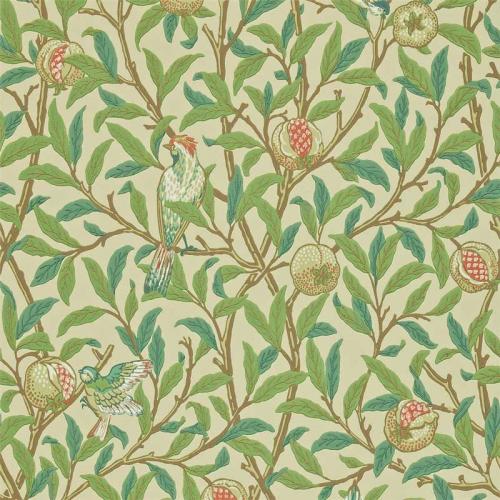 William Morris & Co. Tapet - Bird & Pomegranate Bayleaf/Cream - gammaldags inredning - klassisk stil - retro - sekelskifte