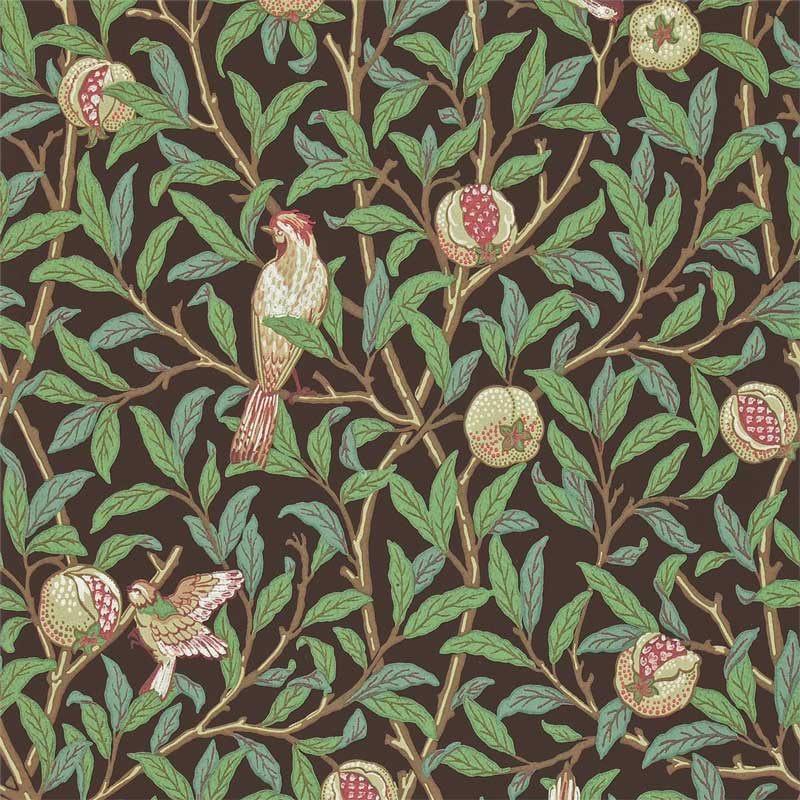 William Morris & Co. Tapet - Bird & Pomegranate Charcoal/Sage - gammaldags inredning - klassisk stil - retro - sekelskifte
