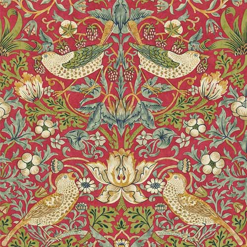 William Morris & Co. Wallpaper - Strawberry Thief Crimson/Slate