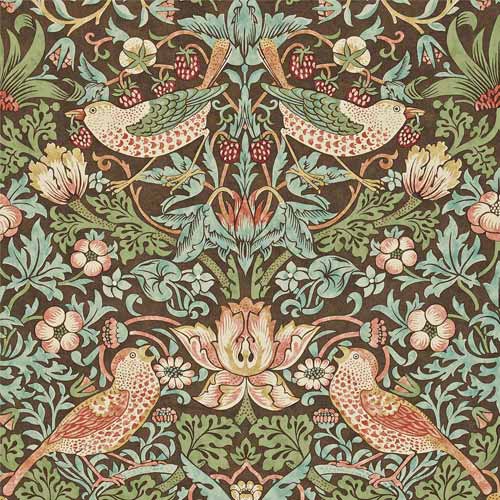 William Morris & Co. Wallpaper - Strawberry Thief Chocolate/Slate