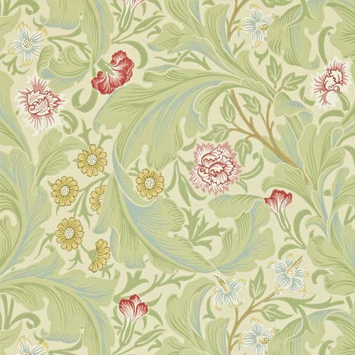 William Morris & Co. Wallpaper - Leicester Green/Coral