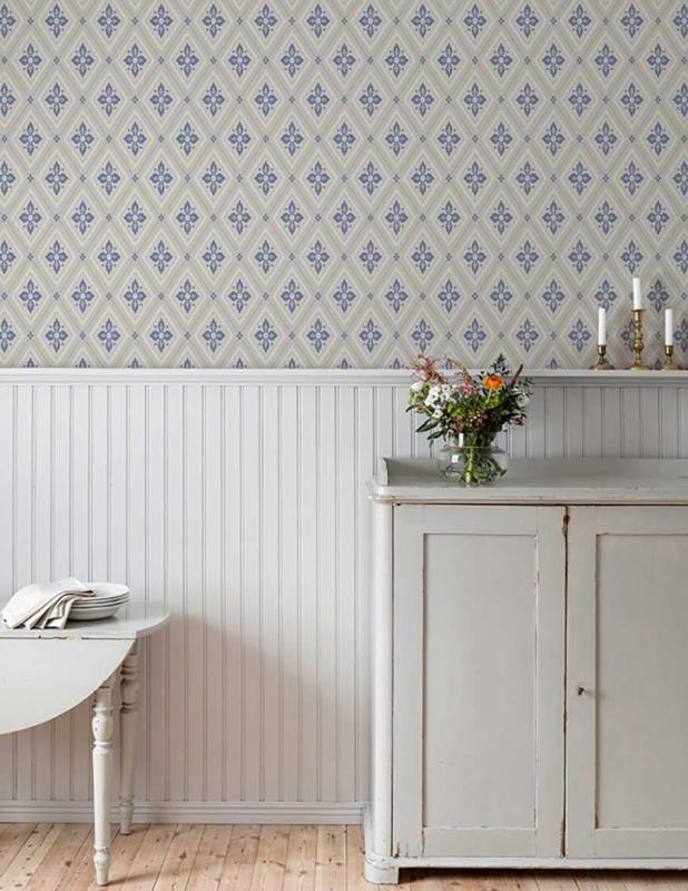 Duro Tapet - Astrid - Beige/Blå - arvestykke - gammeldags dekor - klassisk stil - retro