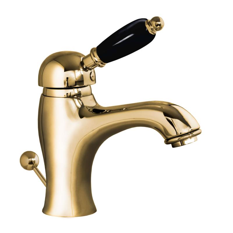 Washbasin Mixer - Paddington Brass with Black Handle