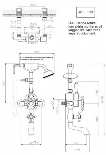 Kar- & Duschblandarset - Croisette med termostat och handdusch - sekelskiftesstil - gammaldags inredning - retro