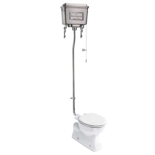 WC – Burlington, Hochspültoilette, Metallspülkasten und Sitz
