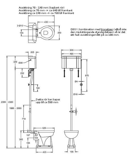 Dimensions WC - Burlington high level toilet, wall tank & seat