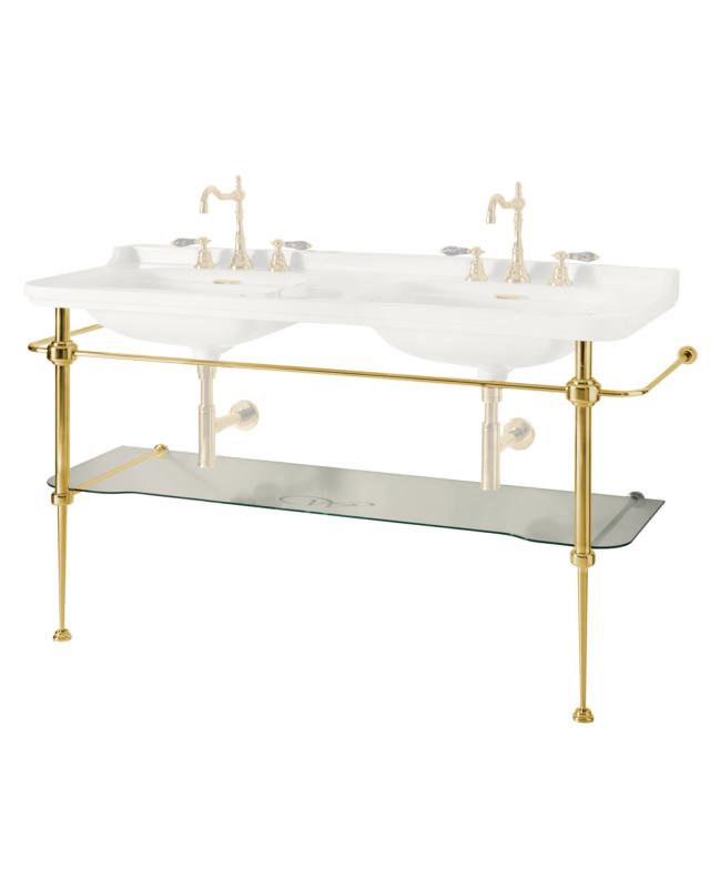 Gold Stand with Glass Shelf Art Deco - 158 cm