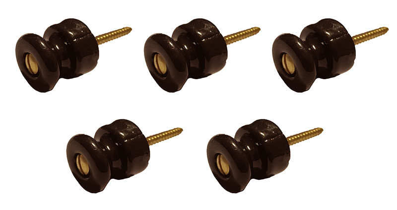 Oldstyle Insulator Knob - Brown porcelain/brass (5-pack) - old style - classic interior - old fashioned style - vintage