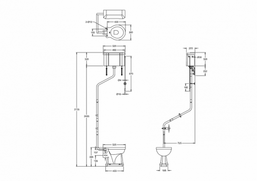 Pipe kit - For installation of angled high level WC - classic interior - old fashioned style - retro