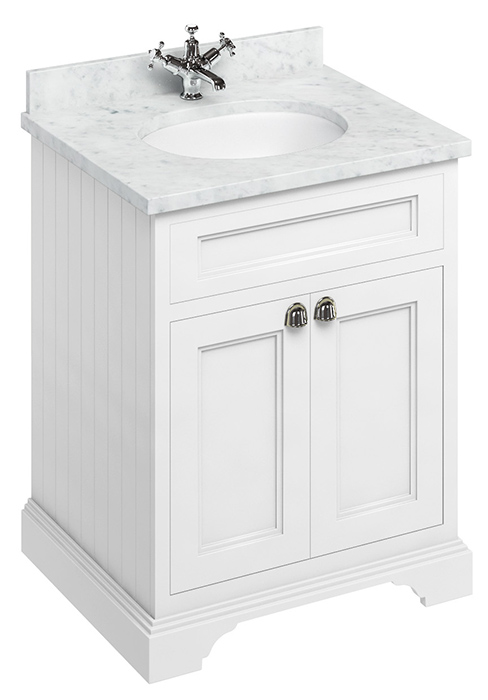 Tvättställsskåp Burlington - 65 cm vit/Carrara/dörr - gammaldags inredning - klassisk stil - retro - sekelskifte