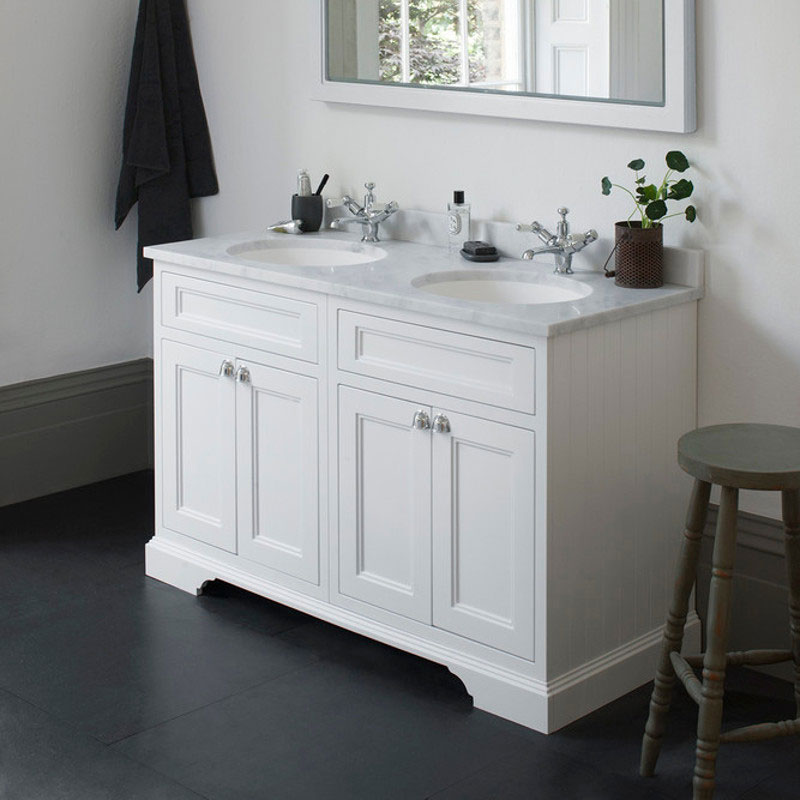 Tvättställsskåp dubbelt Burlington - 130 cm vit/Carrara/dörr - sekelskiftesstil - gammaldags inredning - klassisk stil - retro