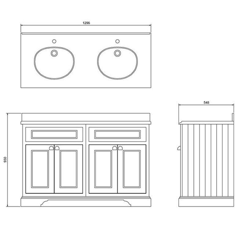 Tvättställsskåp dubbelt Burlington - 130 cm vit/Carrara/dörr - sekelskiftesstil - gammaldags inredning - klassisk stil - retro