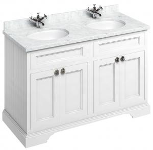 Tvättställsskåp dubbelt Burlington - 130 cm vit/Carrara/dörr - gammaldags inredning - klassisk stil - retro - sekelskifte