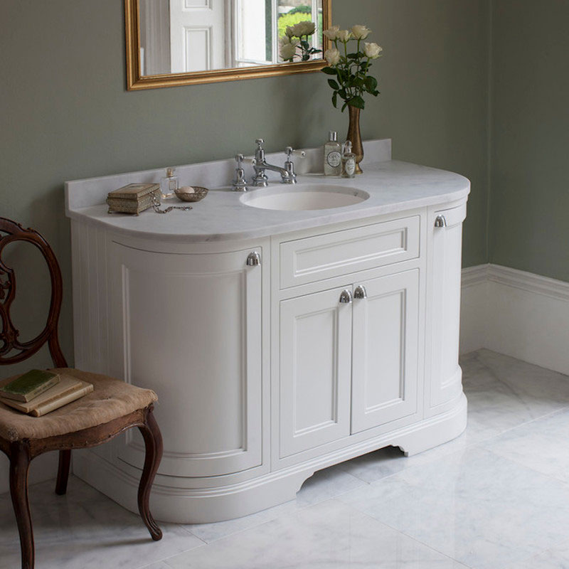 Tvättställsskåp rundat Burlington - 134 cm vit/Carrara/låda - sekelskiftesstil - gammaldags inredning - klassisk stil - retro