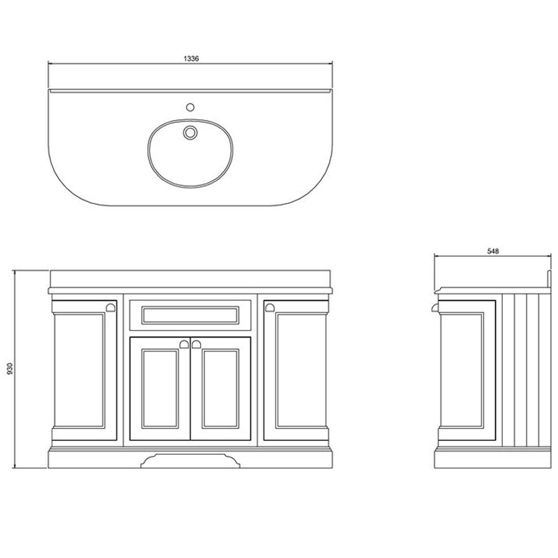 Servantskap runde hjørner Burlington - 134 cm hvit/Carrara/boks - arvestykke - gammeldags dekor - klassisk stil - retro