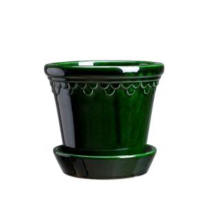 Bergs Potter Tontopf mit Untertasse, Jugendstil – Grün 12 cm
