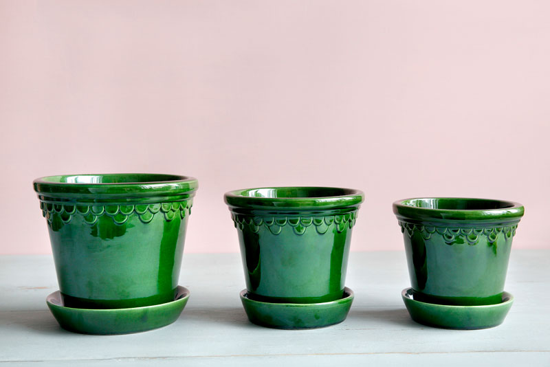Potte med skål, Jugend - Grønn 18 cm - arvestykke - gammeldags dekor - klassisk stil - retro - sekelskifte