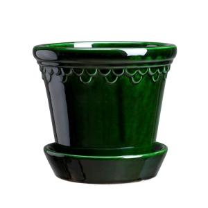 Potte med skål, Jugend - Grønn 18 cm - arvestykke - gammeldags dekor - klassisk stil - retro - sekelskifte