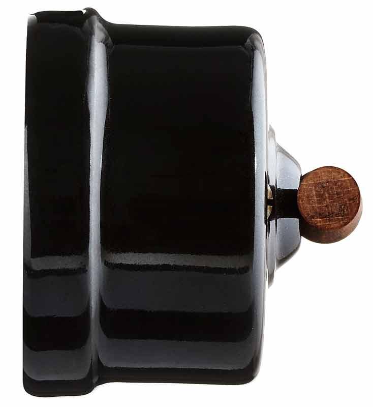 Old style Switch - Black porcelain with wood knob, surface mounted