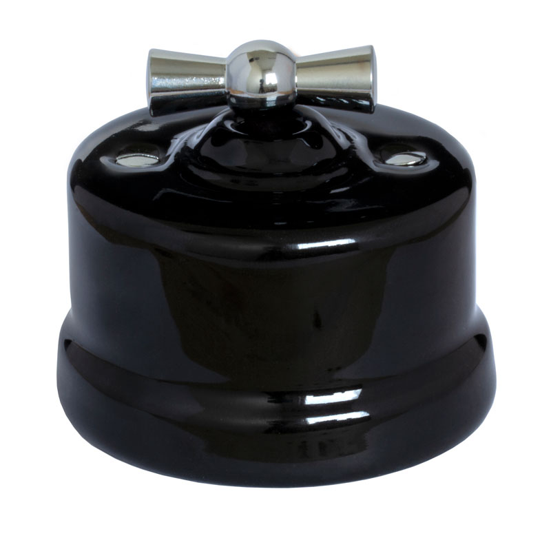 Old style switch - Black porcelain surface mounted chrome knob